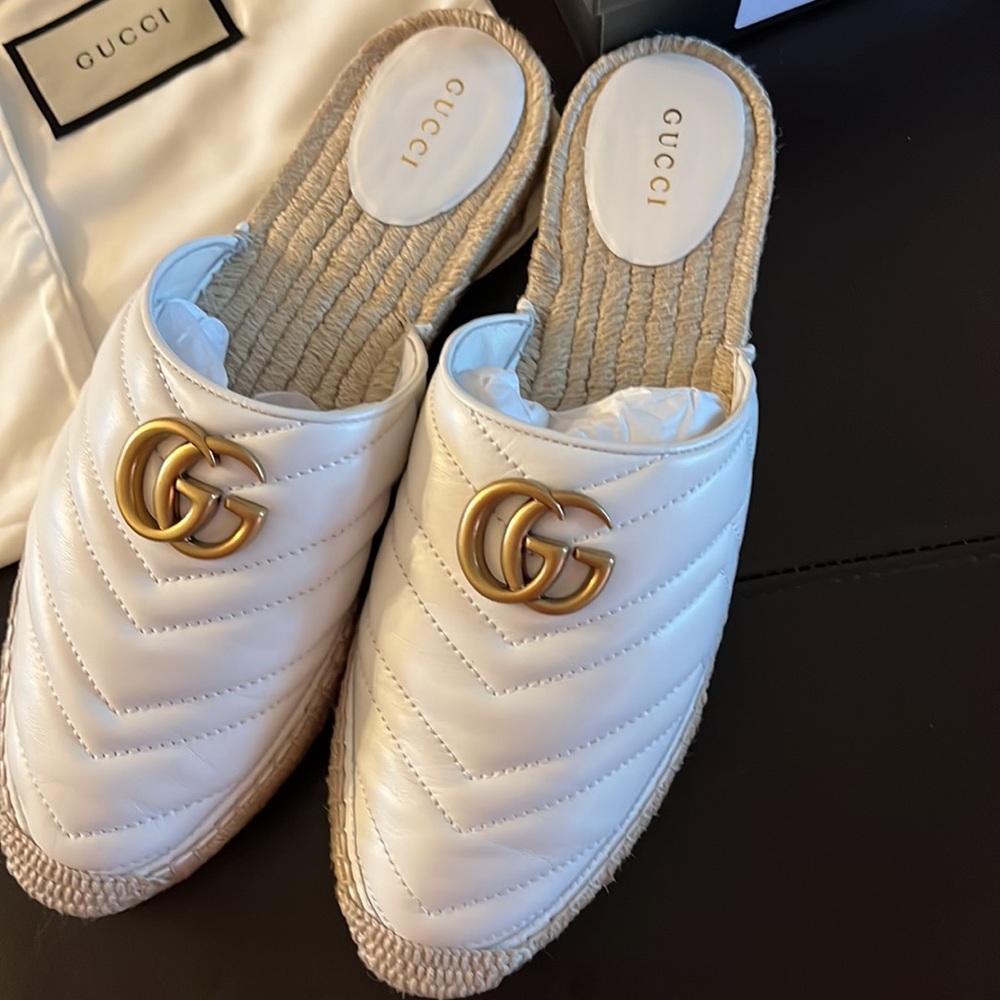 GUCCI Marmont Double G Espadrilles Nappa Charlotte Great White EUR 41 US 11